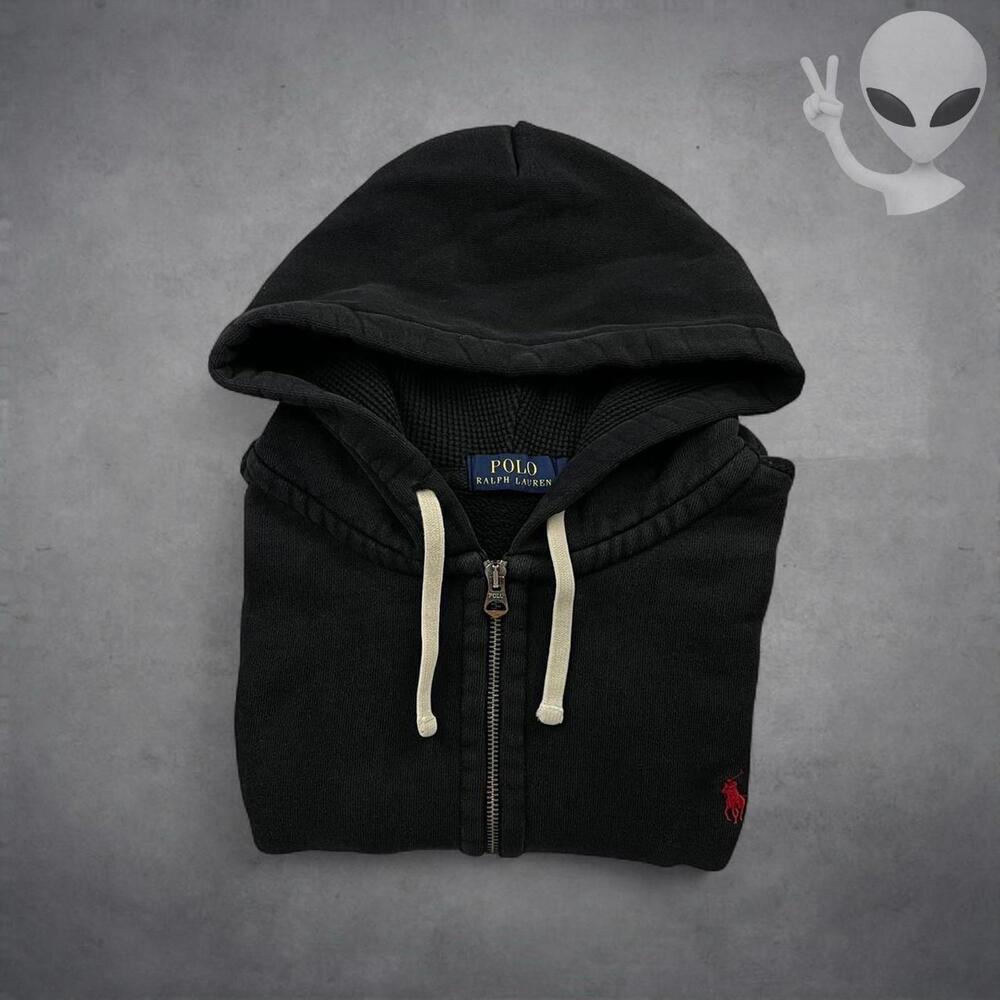 Polo Ralph Lauren Full Zip Hoodie Medium Black Jacket Vintage 90s - Picture 7 of 7